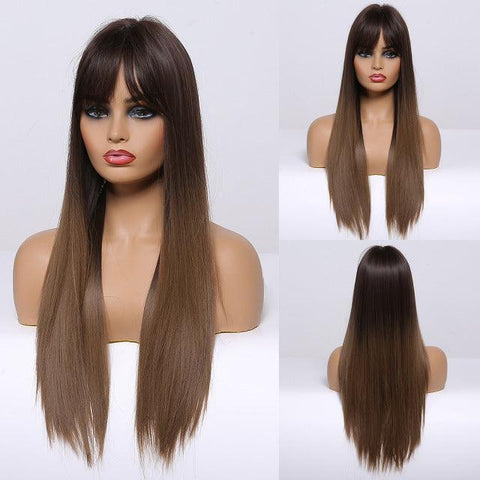 Straight Human Hair Lace Wig with Bangs - Anellace Straight Human Hair Lace Wig with Bangs - Anellace