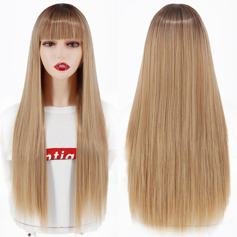 Straight Human Hair Lace Wig with Bangs - Anellace Straight Human Hair Lace Wig with Bangs - Anellace