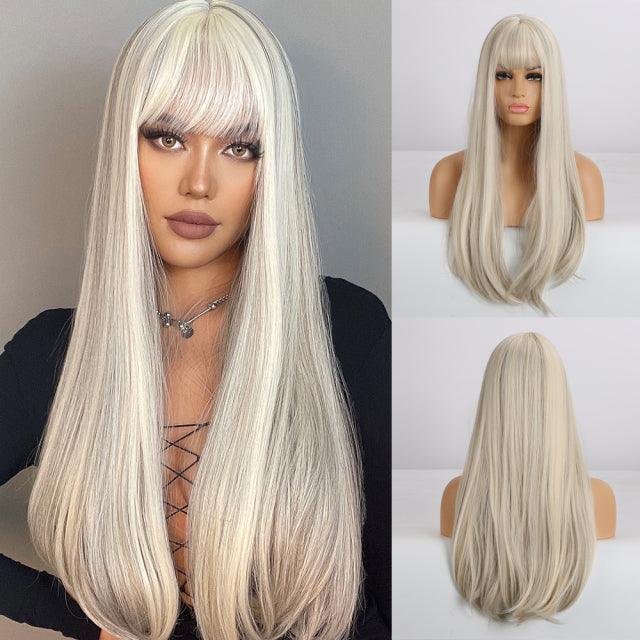 Straight Human Hair Lace Wig with Bangs - Anellace Straight Human Hair Lace Wig with Bangs - Anellace
