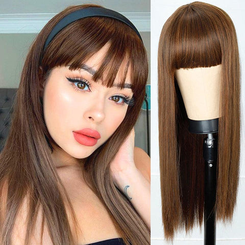 Straight Human Hair Lace Wig with Bangs - Anellace Straight Human Hair Lace Wig with Bangs - Anellace