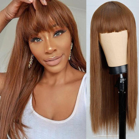 Straight Human Hair Lace Wig with Bangs - Anellace Straight Human Hair Lace Wig with Bangs - Anellace
