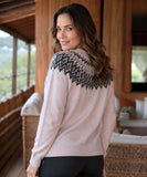 Women's Fair Isle Oversized Sweater in Oatmeal, close-up of the yoke print