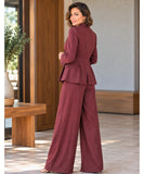 Mahogany pantsuit set with high-waisted wide leg pants, back view