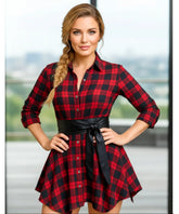 Comprar vestido country festa junina curto com faixa na cintura e saia assimétrica em flanela barato ANELLIMN