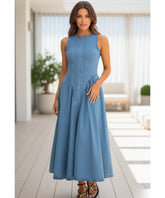 Comprar vestido jeans feminino midi regata com amarração casual confortável em promoção ZARA