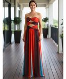 Comprar vestido longo elegante colorido listrado feminino festa casamento formatura barato promoção ZARA