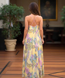 Comprar vestido longo feminino florido boho verão alças finas estampado amarelo elegante casual barato promoção ZARA