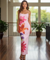 Comprar vestido longo feminino florido estampado alças finas ajustáveis para festa verão praia barato ANELLIMN