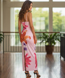 Comprar vestido longo feminino florido estampado alças finas ajustáveis para festa verão praia barato ANELLIMN