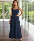 Linen Maxi Dress with Square Neck and Contrast Trim | Danish