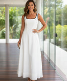 Linen Maxi Dress with Square Neck and Contrast Trim | Danish