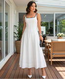 Linen Maxi Dress with Square Neck and Contrast Trim | Danish