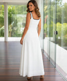 Linen Maxi Dress with Square Neck and Contrast Trim | Danish