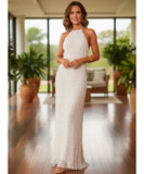 Comprar vestido longo feminino plissado branco elegante alças finas festa casamento barato promoção ZARA