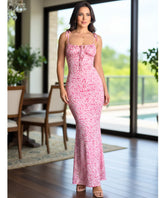 Women's floral mermaid maxi dress, detail view