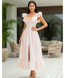 Vestido midi elegante boho listrado babados convidadas casamento dia romântico verão em promoção ZARA
