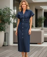 Vestido Midi Jeans Feminino Manga Curta Azul Marinho Casual Elegante barato em promoção ZARA