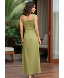 Comprar vestido midi de linho verde com botões frontais e fenda elegante para verão, oferta exclusiva com desconto e frete grátis ZARA