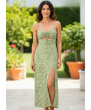 Comprar vestido midi verde florido boho feminino alças finas estampa floral casual verão barato promoção ZARA