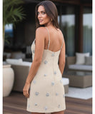 Comprar vestido off white curto com pedrarias em tule premium elegante para casamento civil, festas e eventos especiais ZARA