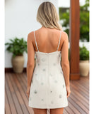 Comprar vestido off white curto com pedrarias em tule premium elegante para casamento civil, festas e eventos especiais ZARA