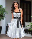 Comprar vestido vintage de poá com laço feminino com estilo retrô, anos 60, 80 e caimento elegante ANELLIMN