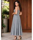 Women's Green Gingham Midi Dress with Square Neckline, back view