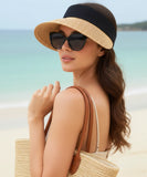 Comprar viseira feminina aba larga ajustável topo aberto com faixa elástica leve respirável para praia verão corrida proteção solar UV barato ou em promoção ANELLIMN