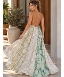 Watercolor Floral Maxi Dress with Open Crossed Back | Diwa