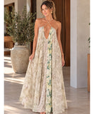 Watercolor Floral Maxi Dress with Open Crossed Back | Diwa