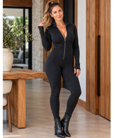 Women’s Black Long Sleeve Zip Front Jumpsuit | Zipe