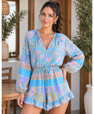Women’s Boho Floral Long Sleeve V Neck Romper | Jana