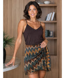 Women's Boho Wrap Mini Skirt with Tassel Trim and Tribal Print | Elektra