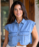 Women's Cropped Denim Vest with Front Flap Pockets | Melí