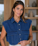Women's Cropped Denim Vest with Front Flap Pockets | Melí