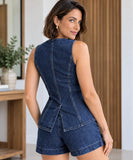 Women's Denim Two Piece Set Sleeveless Top and Shorts | Bita