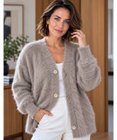 Women's Fuzzy Knit Cardigan with Buttons | Hana