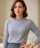 Buy grey women's knit top with collar and elegant long sleeves – perfect for mid-season, now on sale