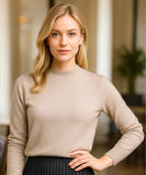 Buy grey women's knit top with collar and elegant long sleeves – perfect for mid-season, now on sale