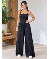 Women’s Long Knit Wide Leg Jumpsuit with Adjustable Straps | Ema