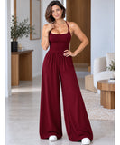 Women’s Long Knit Wide Leg Jumpsuit with Adjustable Straps | Ema