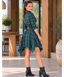 Women's Plaid Shirt Dress with Tie Waist and Asymmetric Skirt | Aya