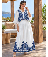 Women’s Pleated Midi Skirt Set with Embroidered Top | Vic