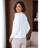 Women's V Neck Knit Cardigan with Gold Buttons | Perin