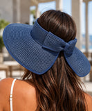 Women's Wide Brim Straw Sun Visor with Open Top and Adjustable Back | Aba
