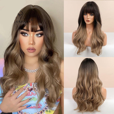Long Wavy Lace Wig with Bangs Long Wavy Lace Wig with Bangs