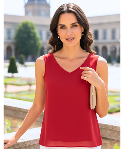Women’s Sleeveless Chiffon Dressy Top with V-Neck | Chloe