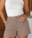 Women's High Waisted Tailored Shorts Elastic Waist | Casie