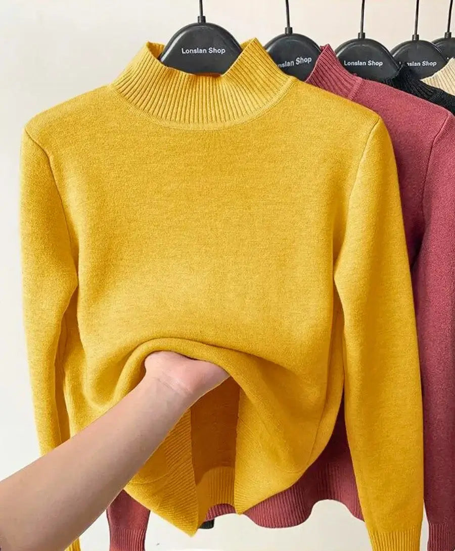 Comprar Blusa Feminina Térmica Grossa de Lã 100% australiana, confortável e elegante, com corte ajustado e decote meia altura. - Anellimn