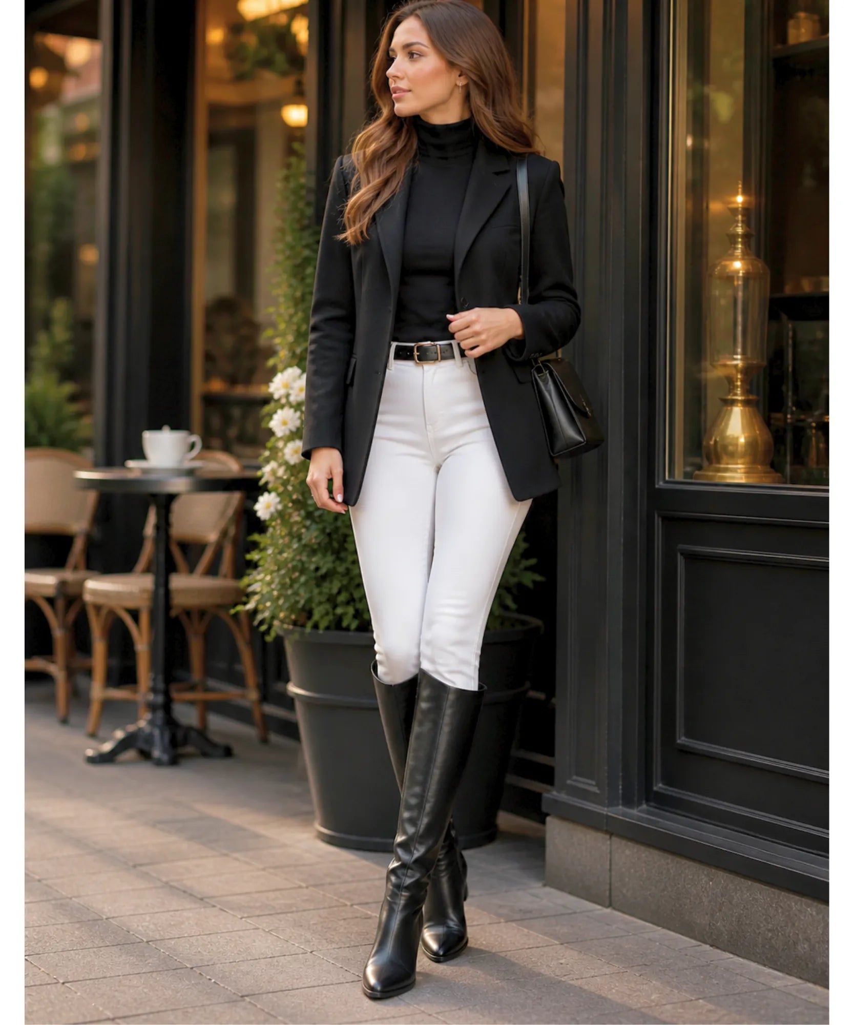 Comprar bota cano longo feminina de couro com recorte cavado elegante e bico fino para looks de inverno e meia estação ANELLIMN